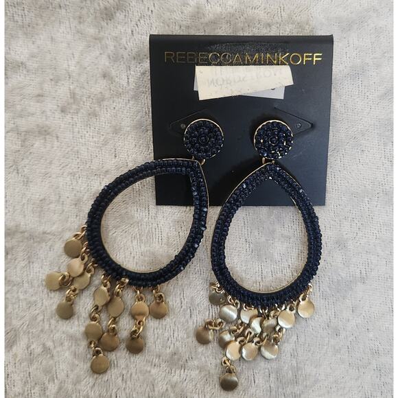NWT Rebecca Minkoff Gold & Navy Blue Beaded Drop Earings - Picture 2 of 3